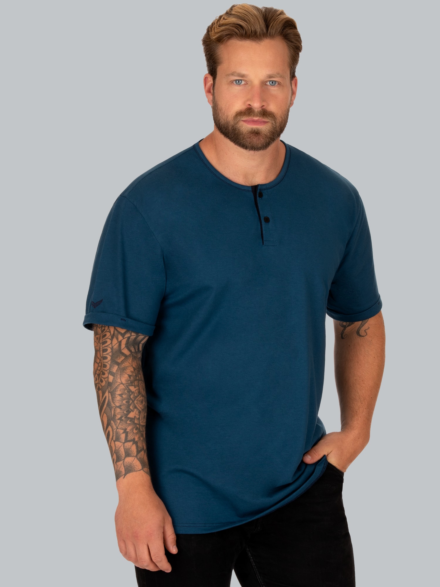 T-Shirt Knopfleiste aus Biobaumwolle Saphir-C2C