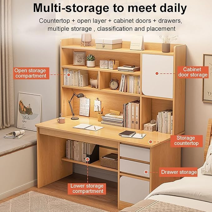 Computertisch aus Holz mit Schubladen und Ablagen，Home-Office-Schreibtisch mit Ablagen und Schubladen Moderner Weißer Schreibtisch mit Aufsatz PC-Laptop-Schreibtisch(Size:120x45x165cm,Color:Weiß)