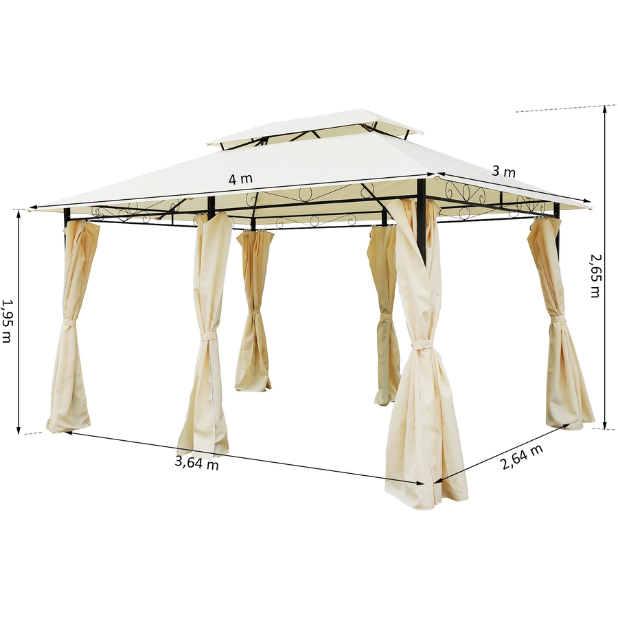 Outsunny Gartenpavillon mit Doppeldach milchweiß, schwarz