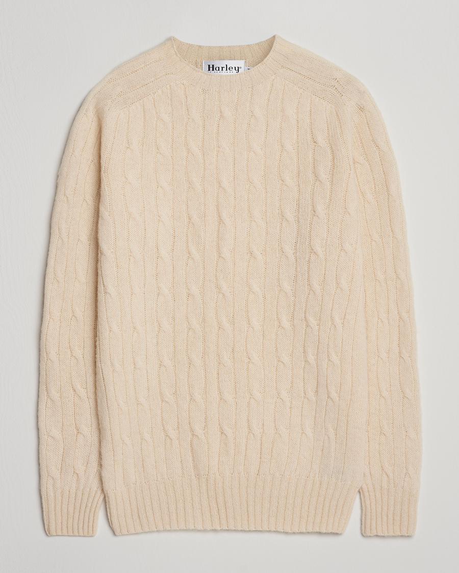 Harley Of Scotland Brushed Supersoft Lambswool Cable Vanilla