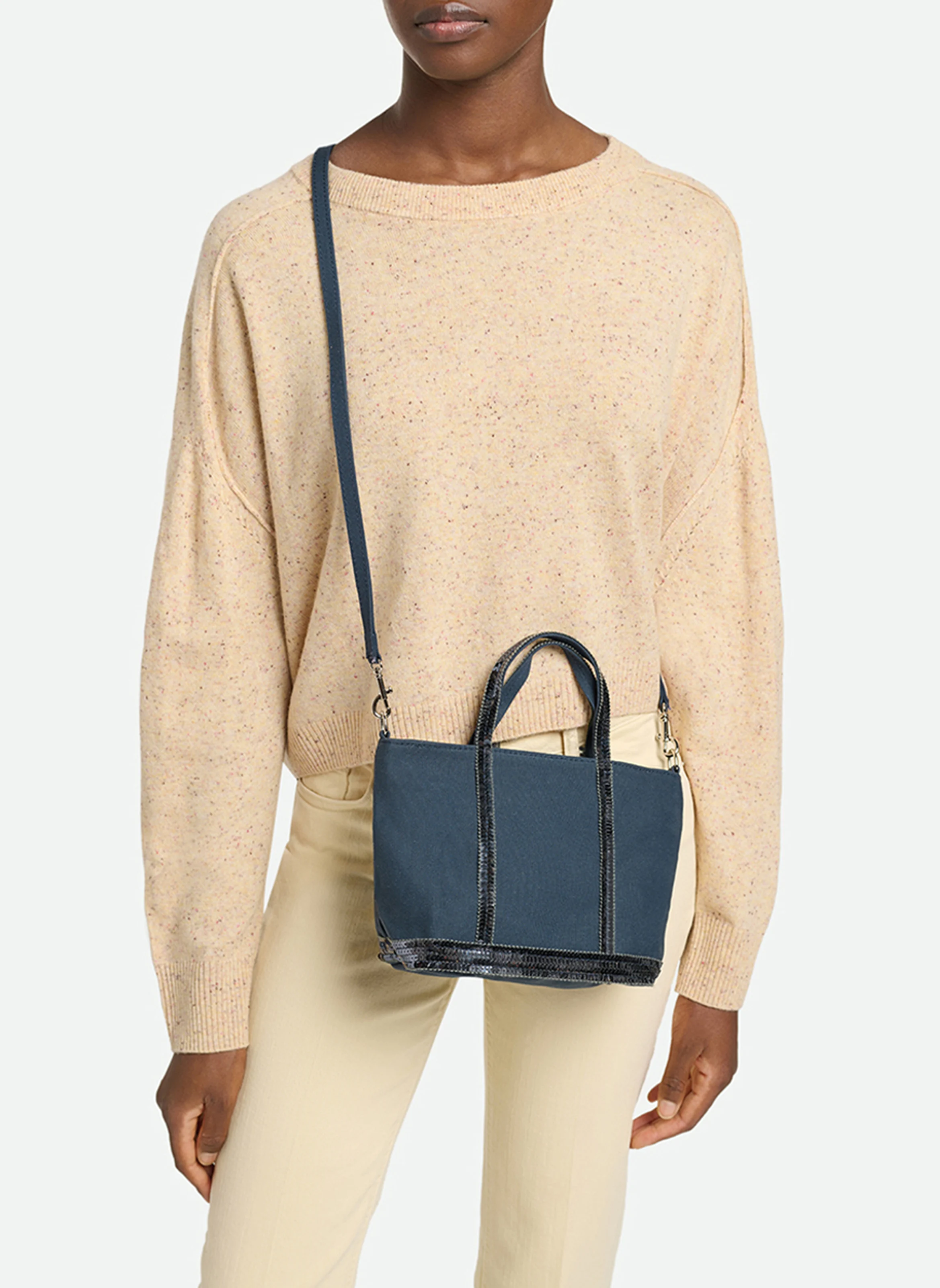Mini cabas XS toile et sequins | Bleu