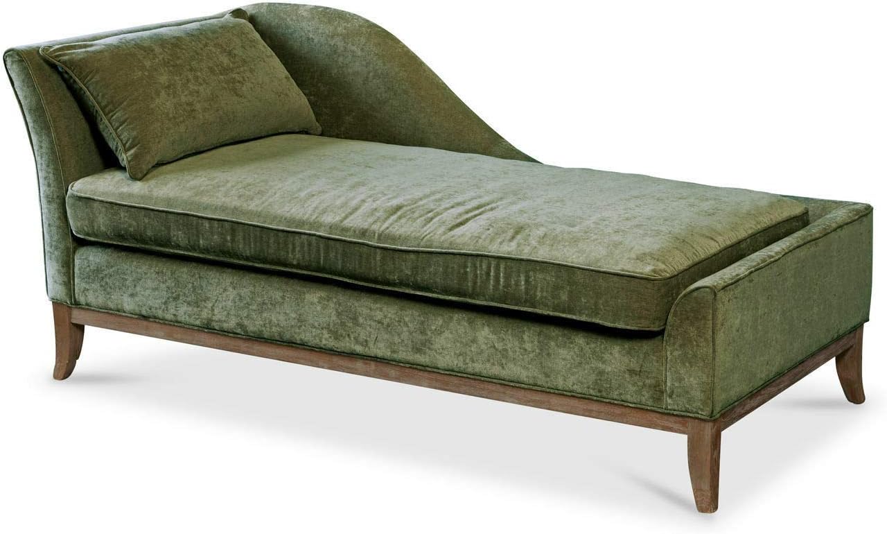 Loberon Chaiselongue Alphonse, weich gepolstert, zierender Keder, klassisches Design, Sitzmöbel, Sofa, Eichenholz, Kiefernholz, Polyestersamt, grün