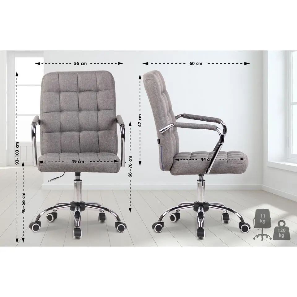 CLP Bureaustoel Terni chroom Frame - Stof - grijs