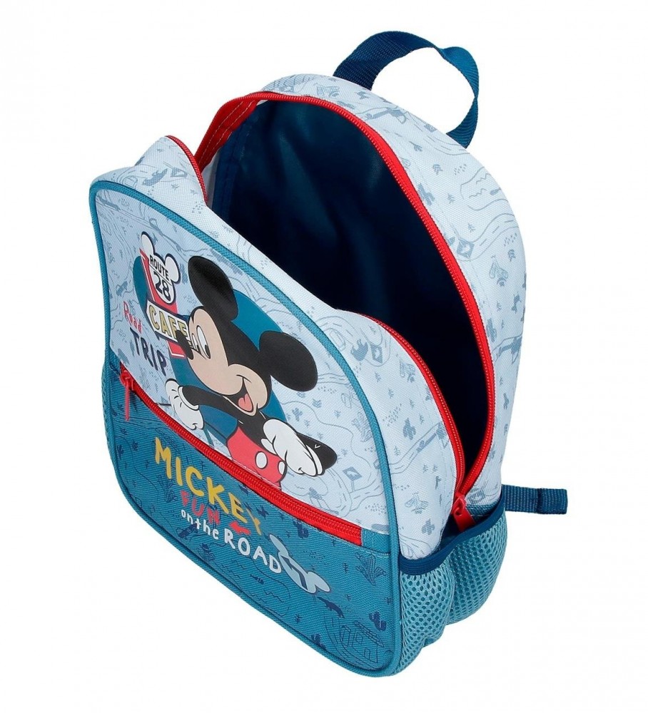 Mochila Disney Mickey Road Trip 28cm com Rodinhas Azul