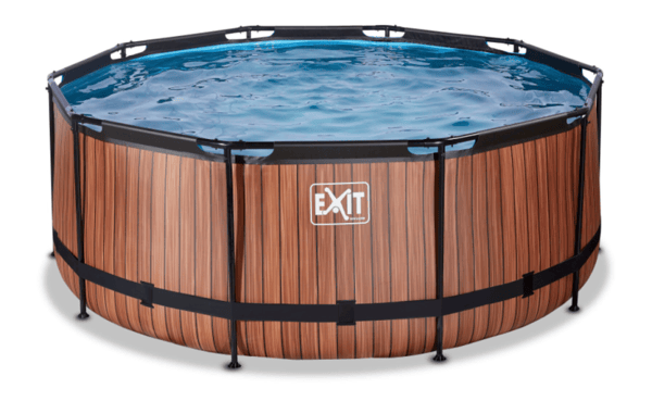 EXIT Wood svømmebasseng ø360x122cm med filterpumpe - brun, 10126 l, Innrammet basseng, Voksen og barn, 5 person(er), Stige, Værbestanding