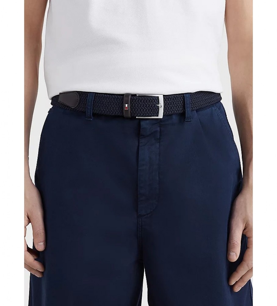 Cinto Tommy Hilfiger New Adan em couro, 3,5 cm, azul marinho.