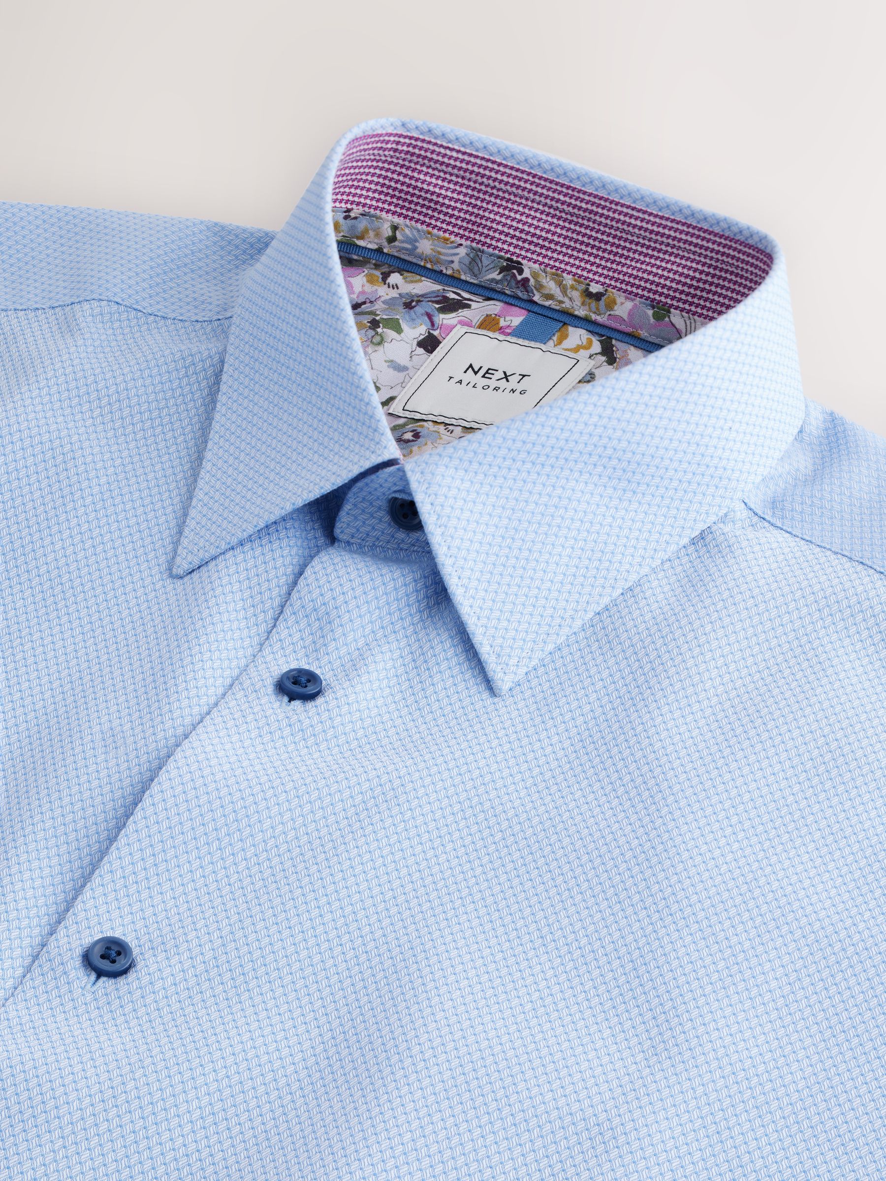 Blauw - Normale Pasvorm - Strijkvrij overhemd met textuur en afwerking