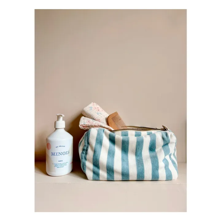 Rose in April Trousse de toilette en éponge Vic rayée | Bleu ciel