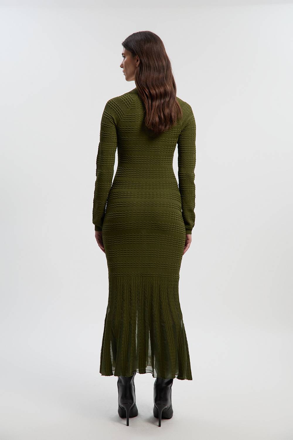 KarenMillen Robe Mi-Longue en Maille à Détails Point Ajouré et Panneaux Transparents