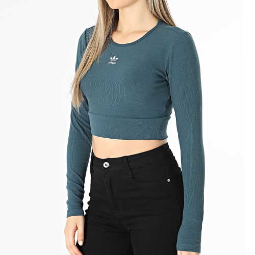 Tee Shirt Manches Longues Crop Femme Rib IJ5387 Vert