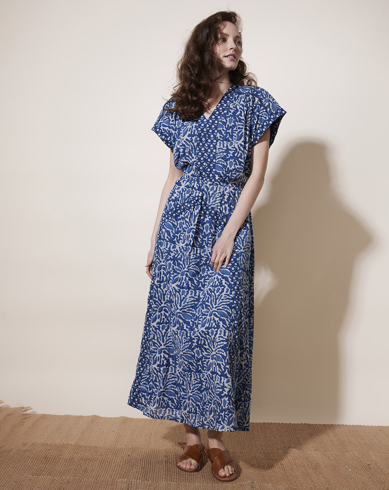Louizon Robe longue 100% Coton Bio Dishka imprimée bleue