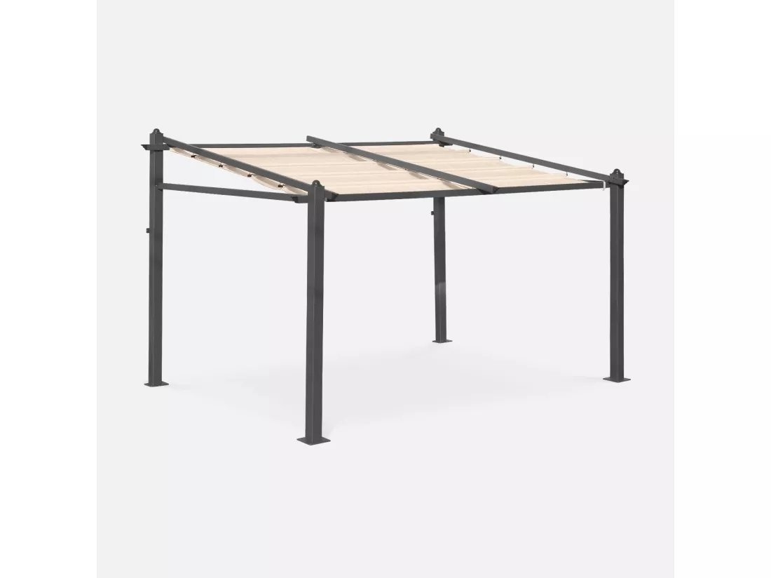 Pergola murale en aluminium - Murum 3x4m - Toile beige - Tonnelle idéale pour votre terrasse. toit retractable. toile coulissante. structure aluminium