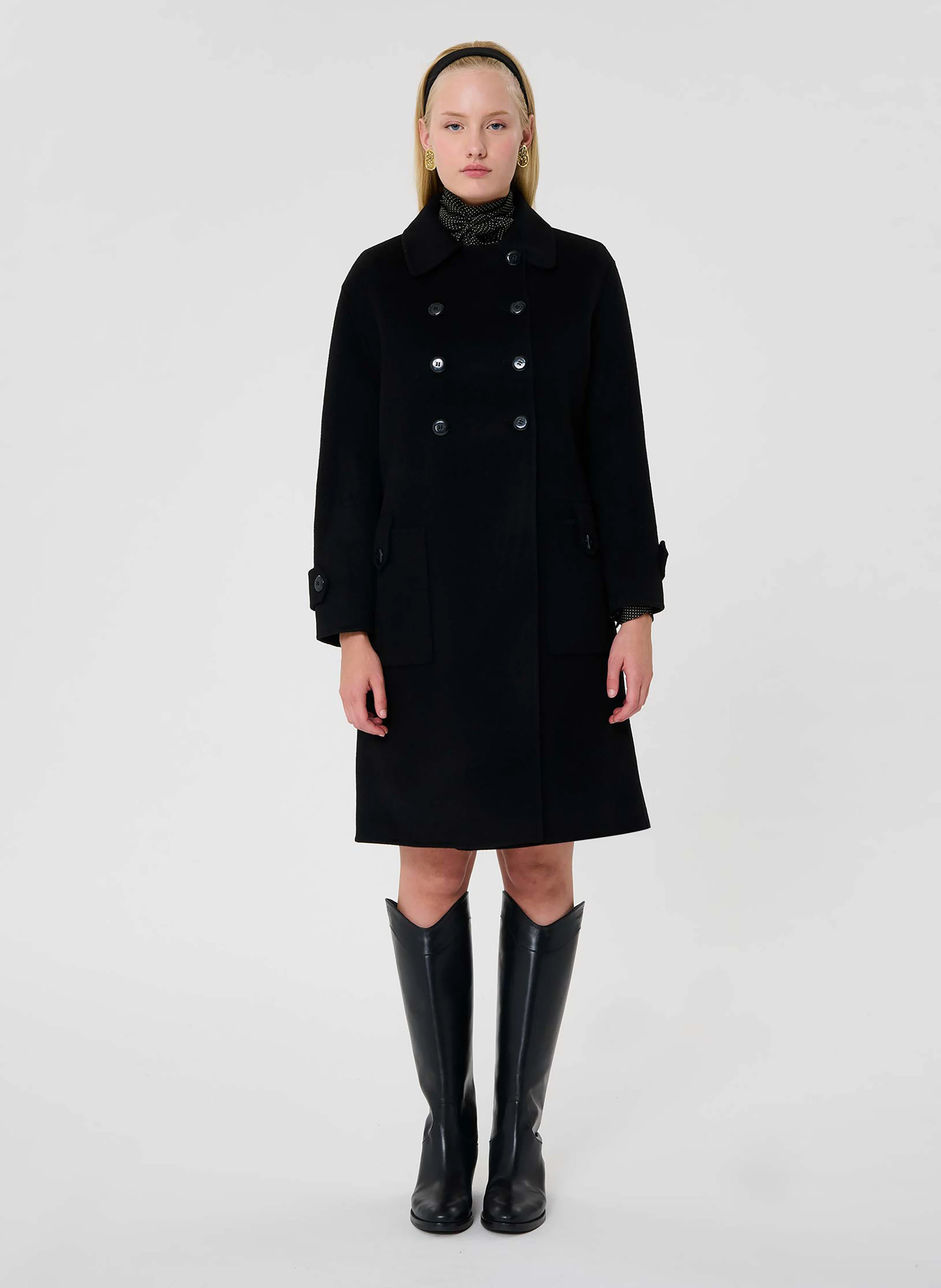 MAELINE - Manteau droit en laine mélangée | Noir