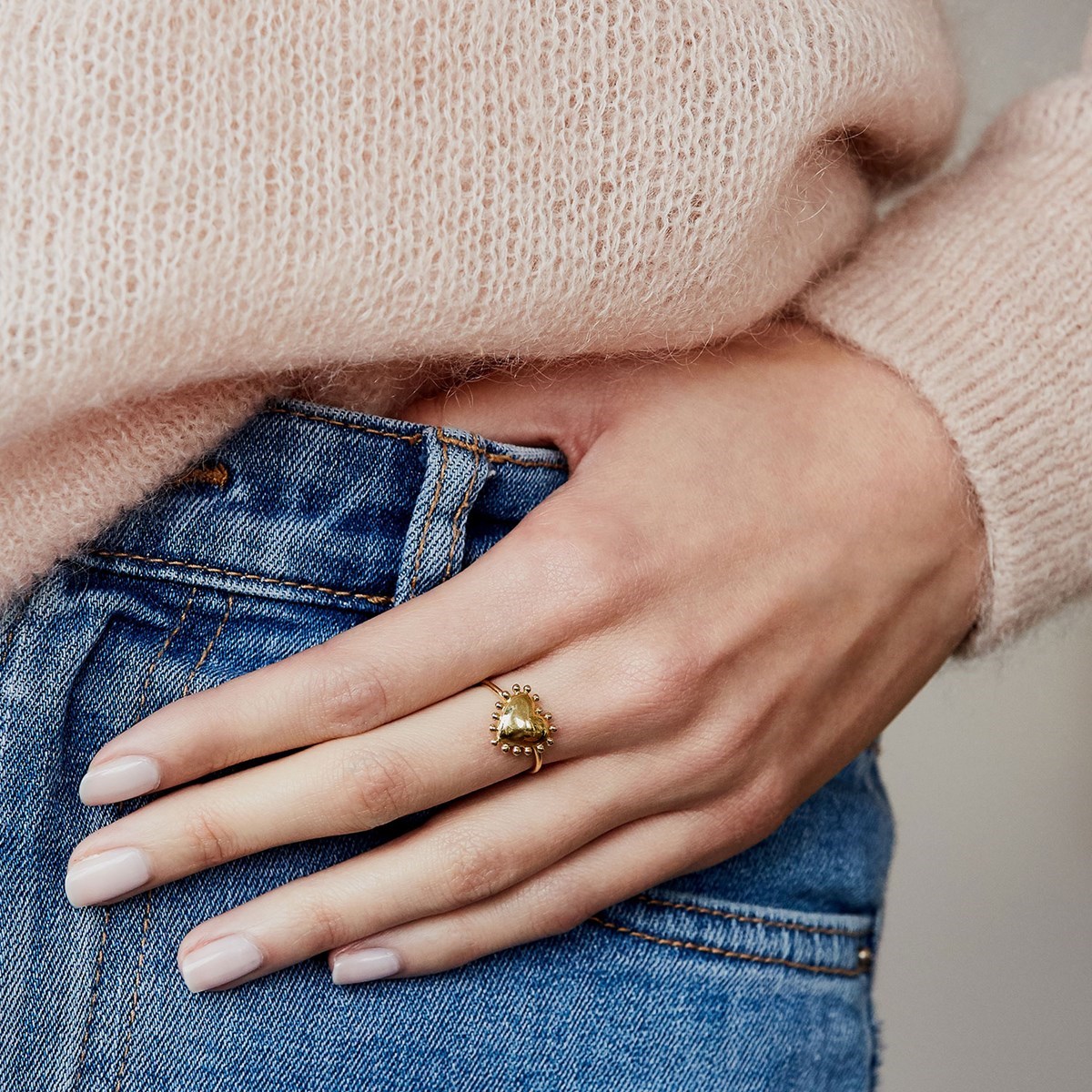 Bague coeur perlé en Vermeil