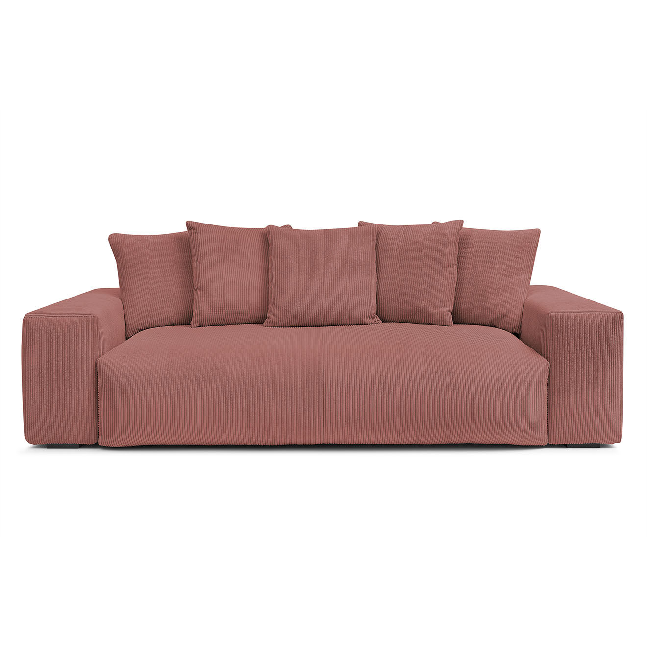 Bobochic Canapé droit fixe 3 places ultra moelleux voltaire velours côtelé rose - 280x124x75 cm