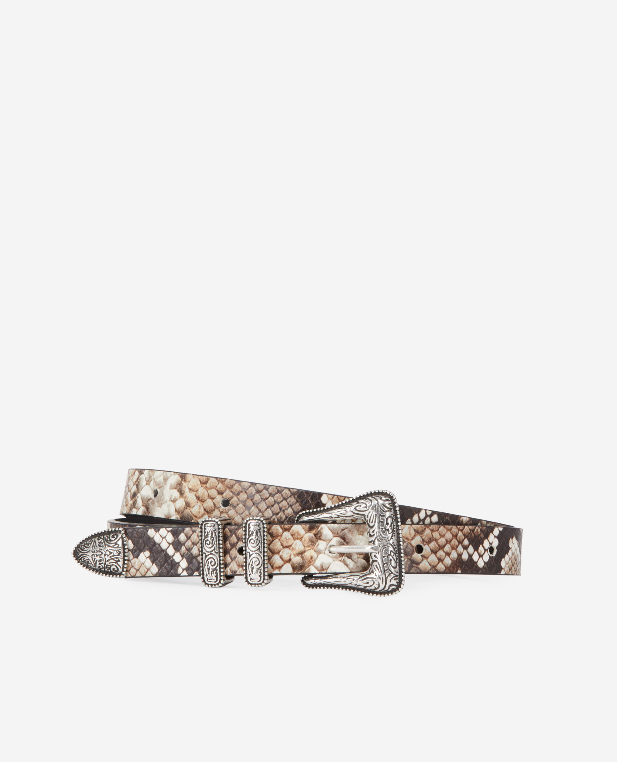 Ceinture python fine en cuir avec boucle Western