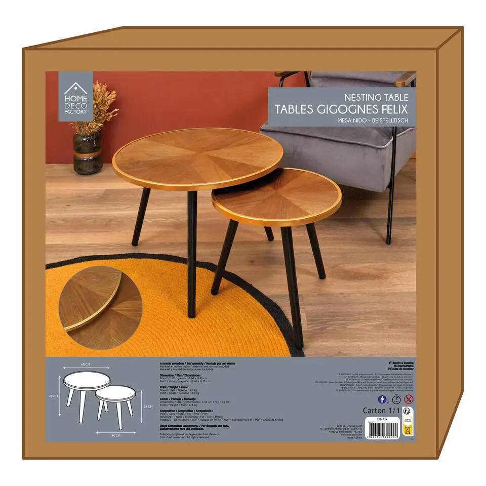 Home Deco Factory Bijzettafels/salontafels Tiny - set 2x - hout