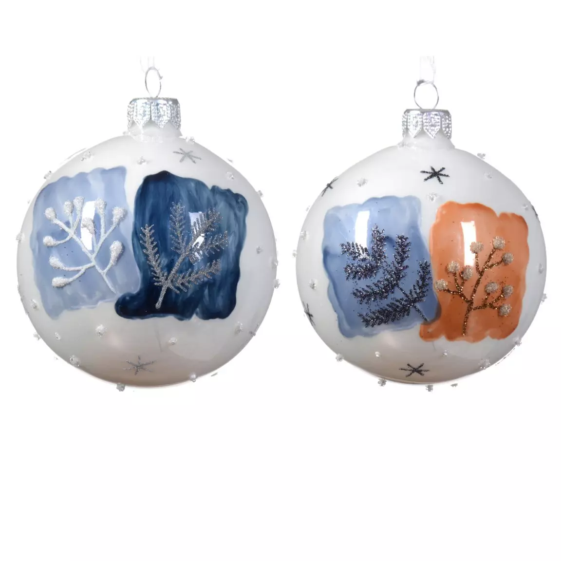 Lot de 6 boules de Noël (D80 mm) en verre Herbier Blanc