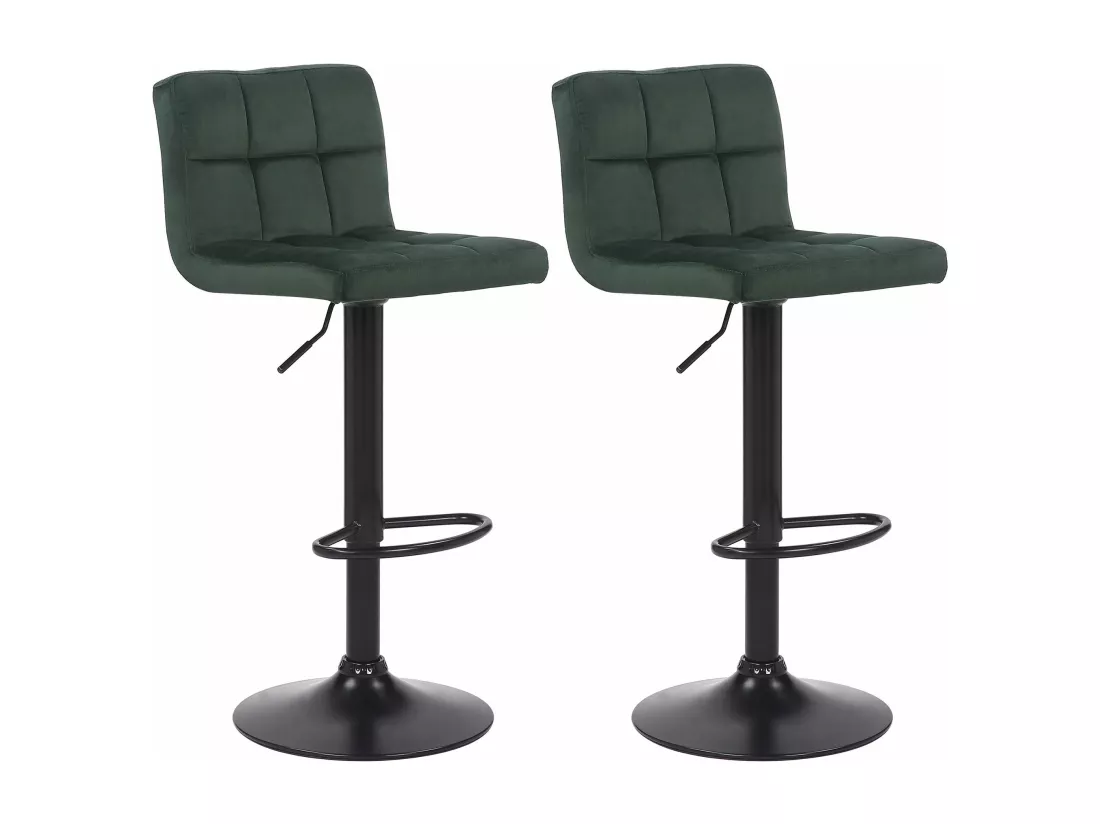 Lot de 2 Tabouret de bar - Velours & Métal noir mat - Vert - Feni