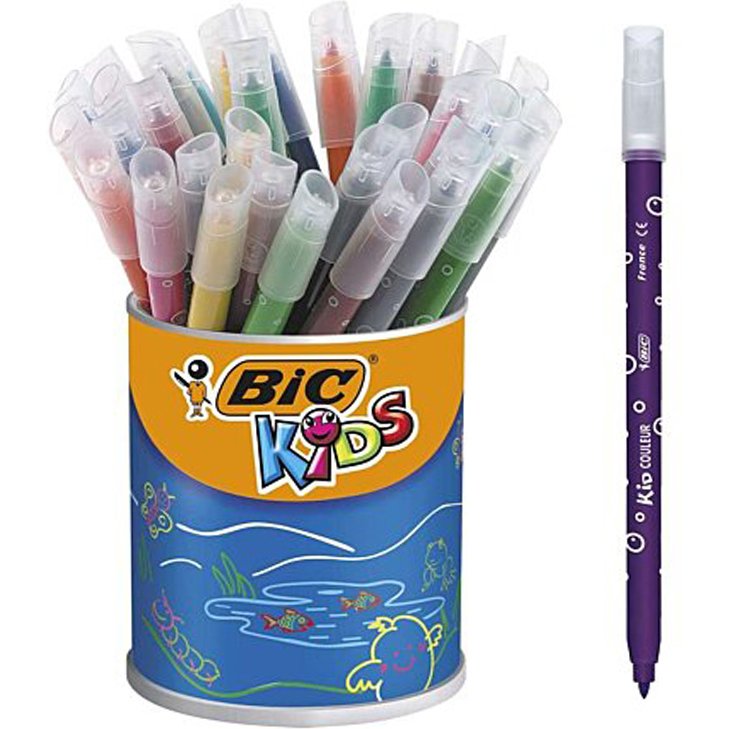 Feutre bic kids coloriage encre ultra-lavable capuchon ventilé pointe bloquée pot 36 unités