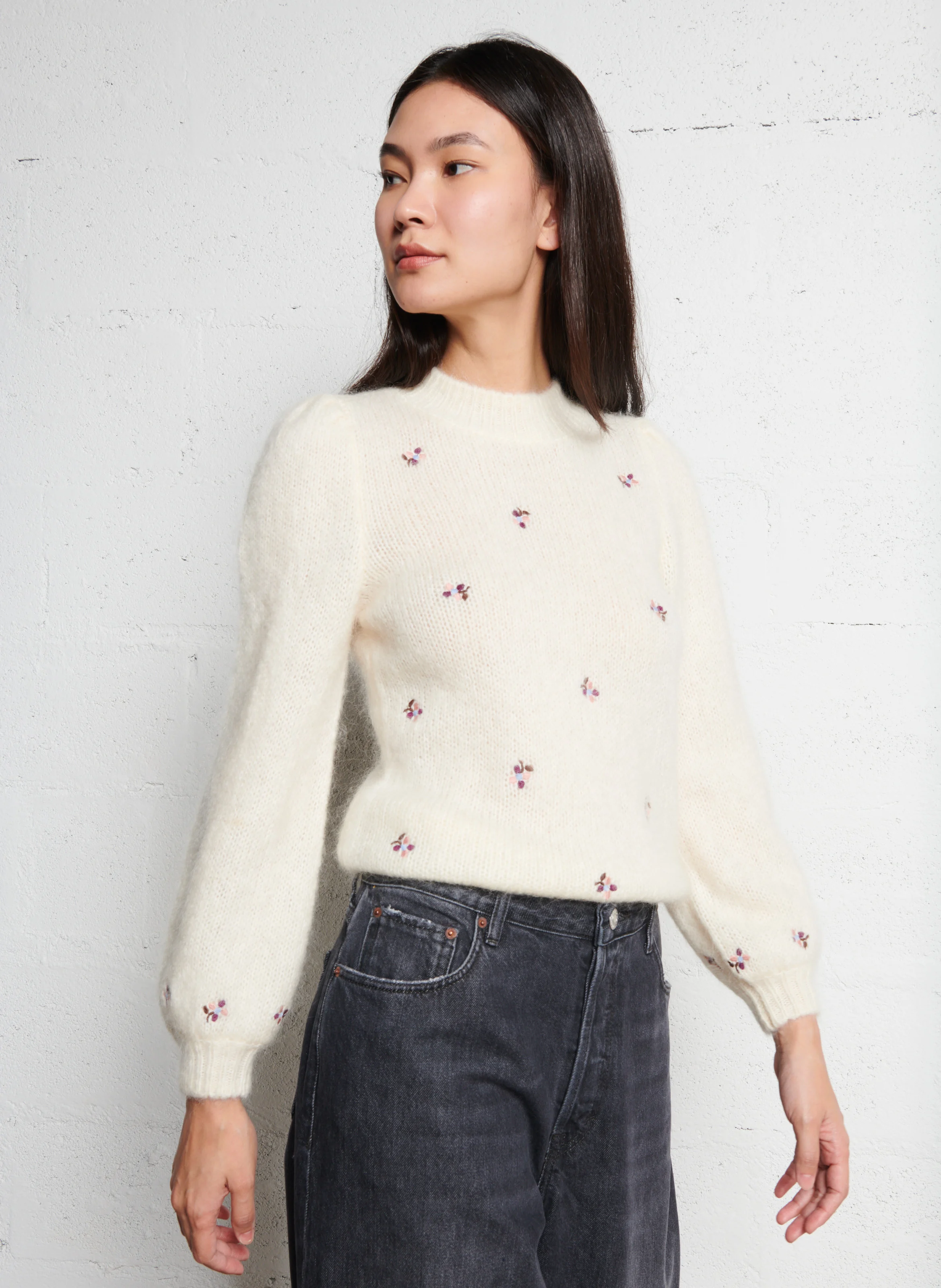 BOUDA - Pull col montant droit en laine mélangée | Beige
