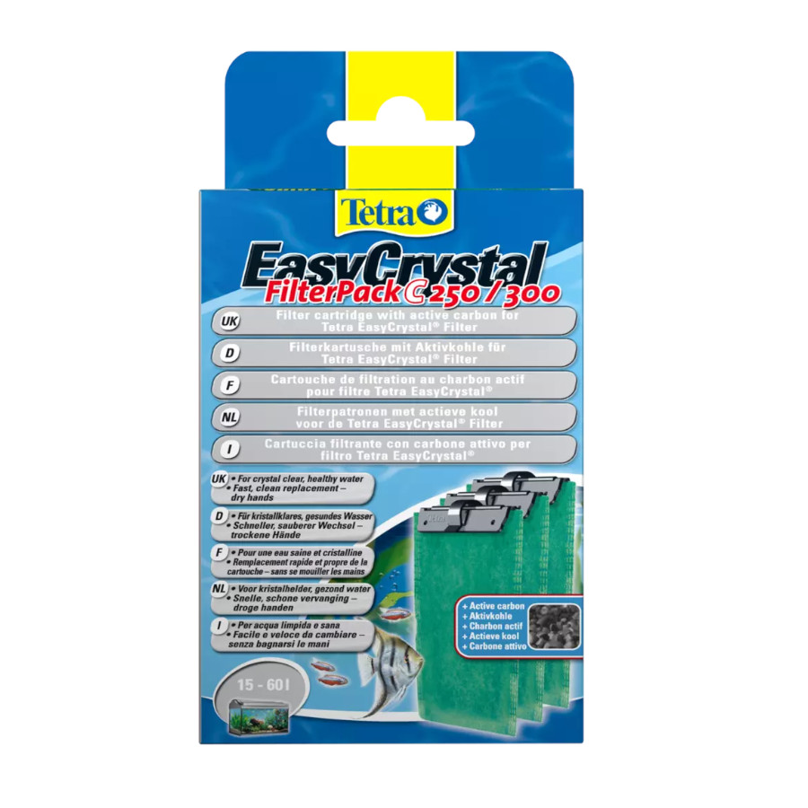 Carvão ativado Tetratec EasyCrystal, pacote com 250/300 unidades, para filtros de aquário.