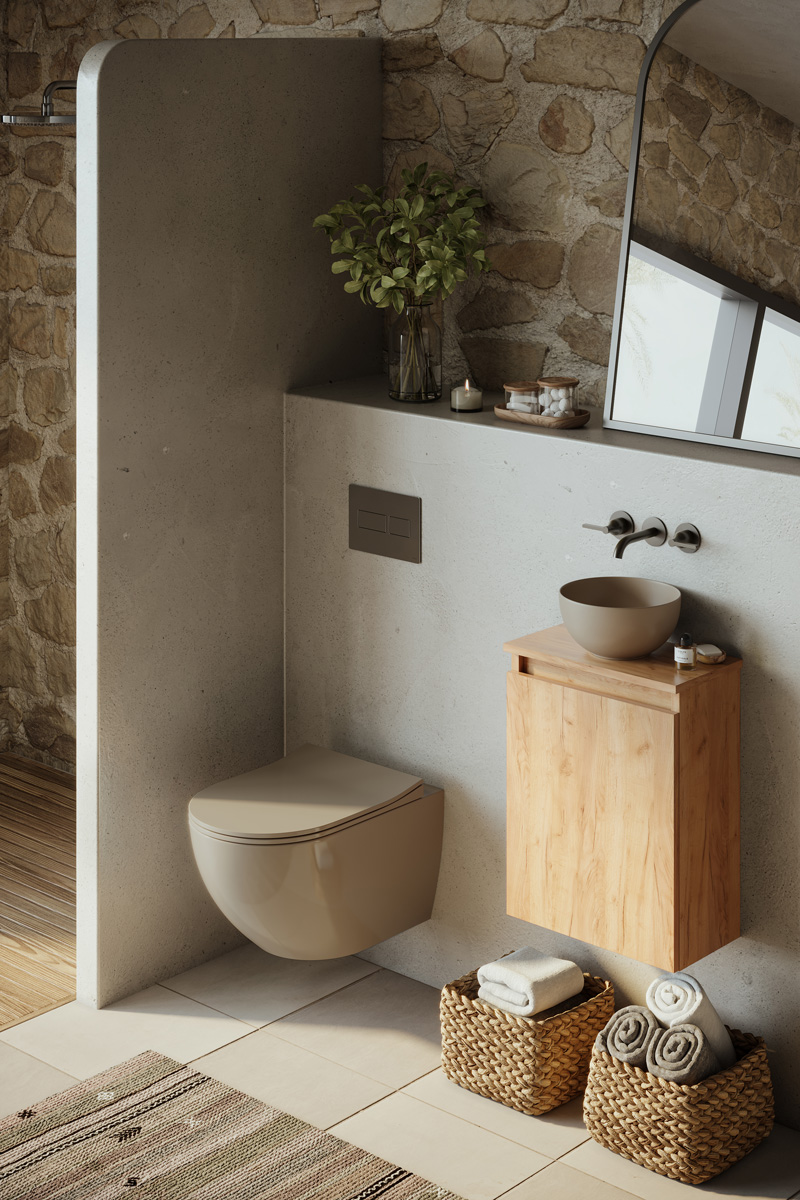 Fontana Bano toiletmeubel warm eiken 40x22cm met waskom in taupe