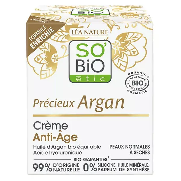 Creme de dia antienvelhecimento orgânico So'Bio Étic Precious Argan 50ml