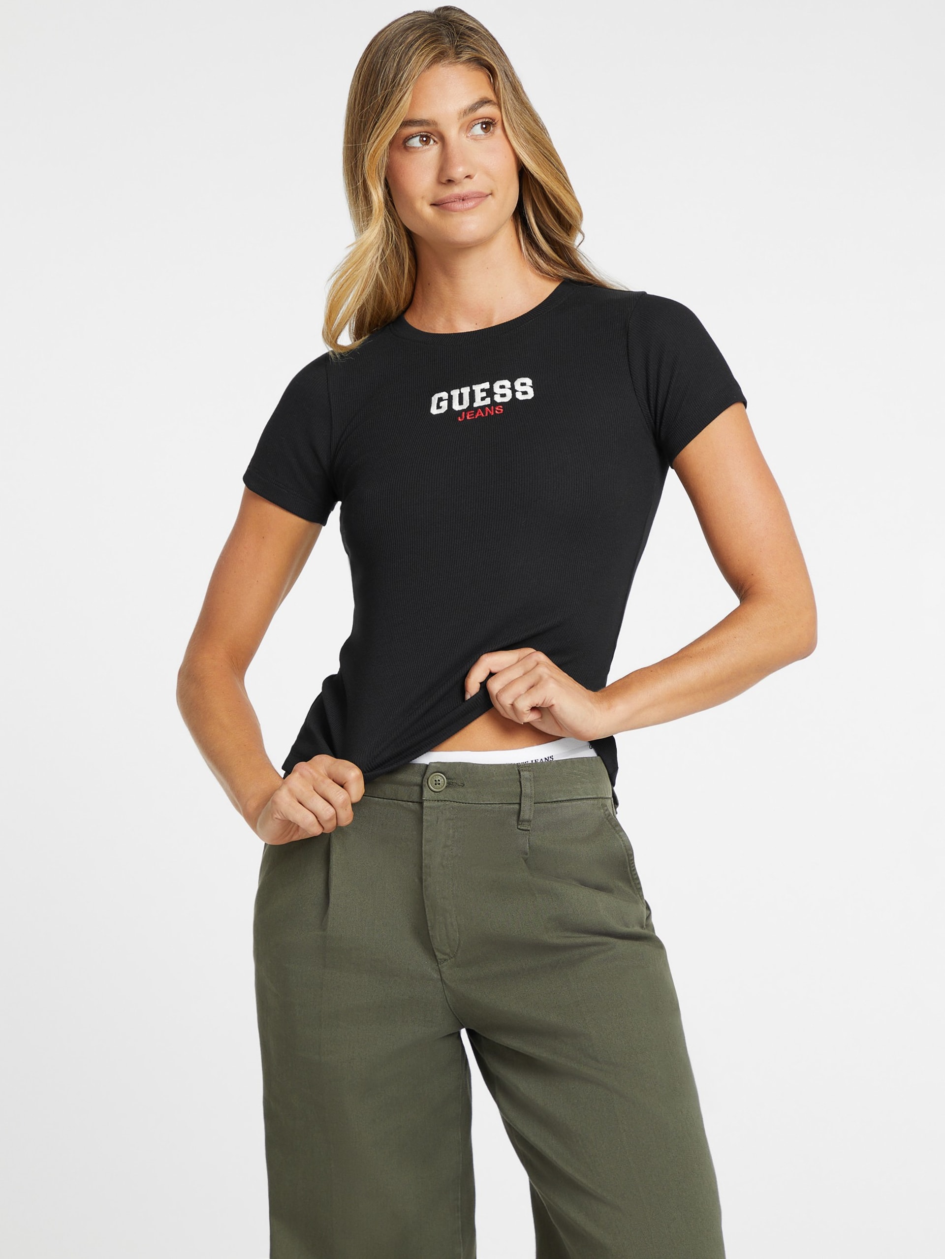 Camiseta Slim Rib-Knit Bordada