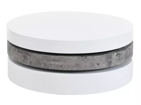 Table basse pivotante ronde avec 1 niche en MDF - Béton et blanc - JANITA