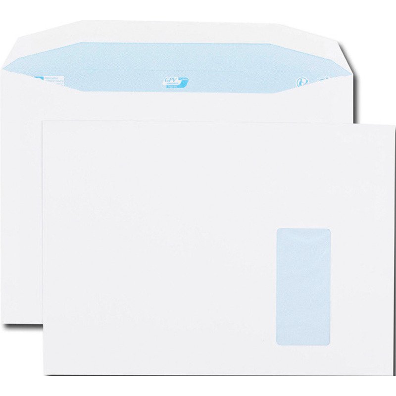 Enveloppe C4 229 x 324 mm GPV 90 g avec fenêtre 105 x 50 mm blanche - Boîte de 250