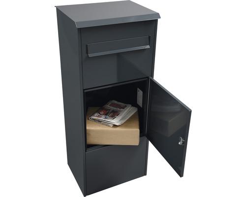 MEFA pakketbrievenbus, gegalvaniseerd staal, BxHxD 421/1010/344 mm, Eiken 480, antracietgrijs RAL 7016, glanzend, toegang aan de voorzijde