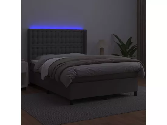 Sommier tapissier avec matelas et LED Gris 140x190cm Similicuir