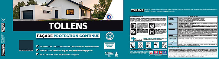 Peinture extérieure façade Tollens protection continue ton gris 10L