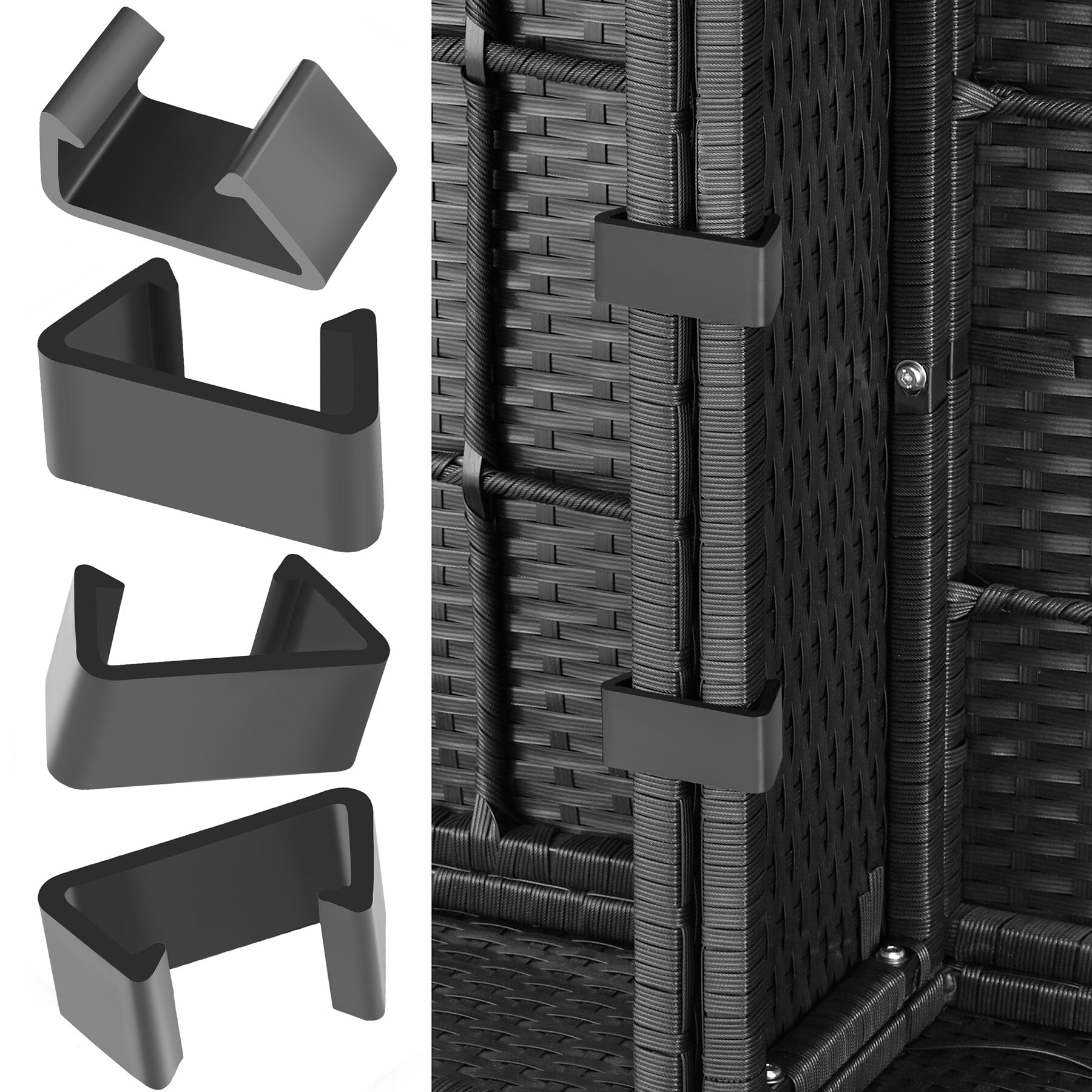 tectake® Rattan Lounge, für 6 bis 8 Personen, UV-beständig, mit Sicherheitsglasplatten
