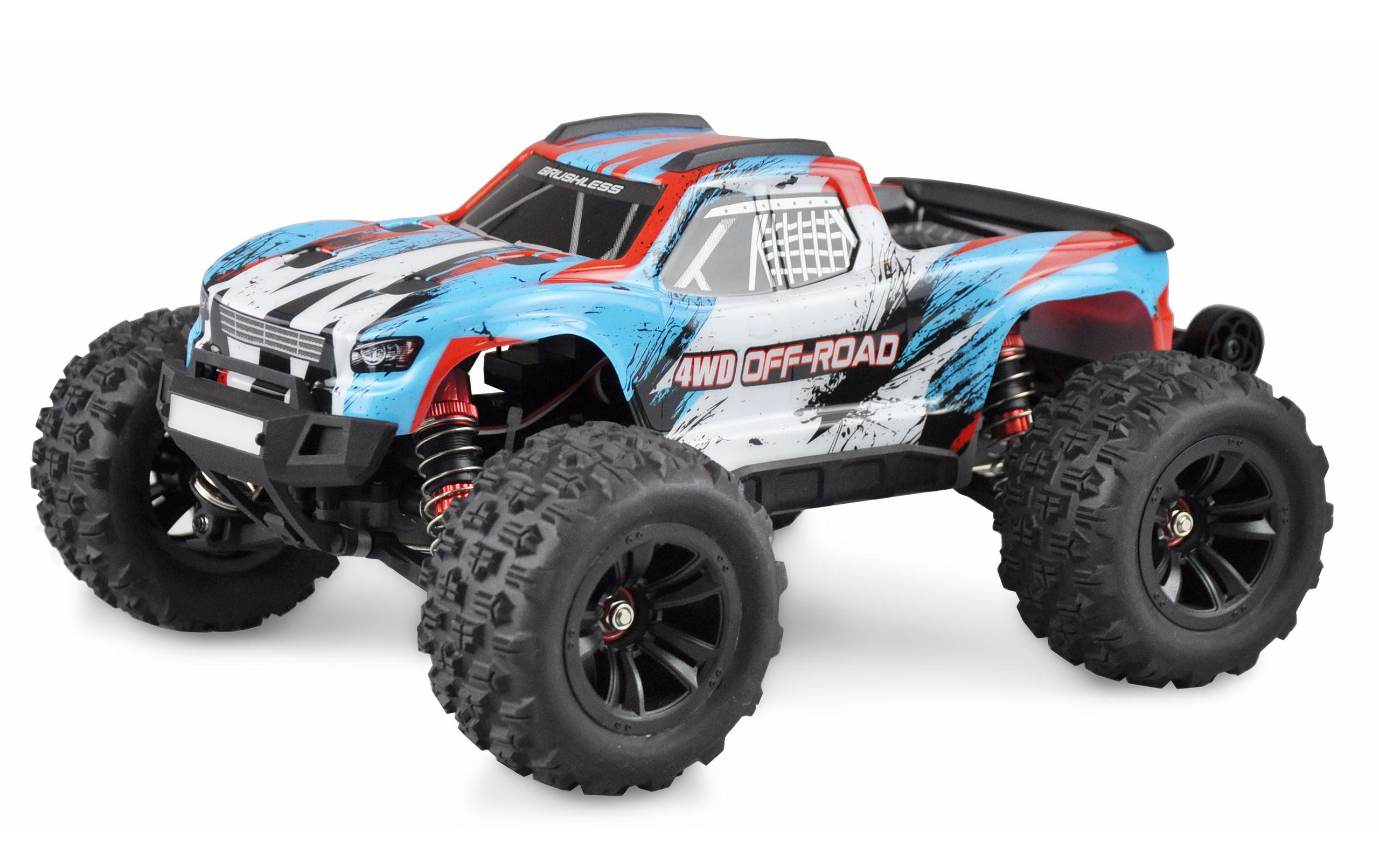 Monster Truck Hyper GO Brushless 4WD, Blau/Weiss, 1:16, RTR<br>Off-Road RC Modellauto mit Allradantrieb und 45 km/h Höchstgeschwindigkeit