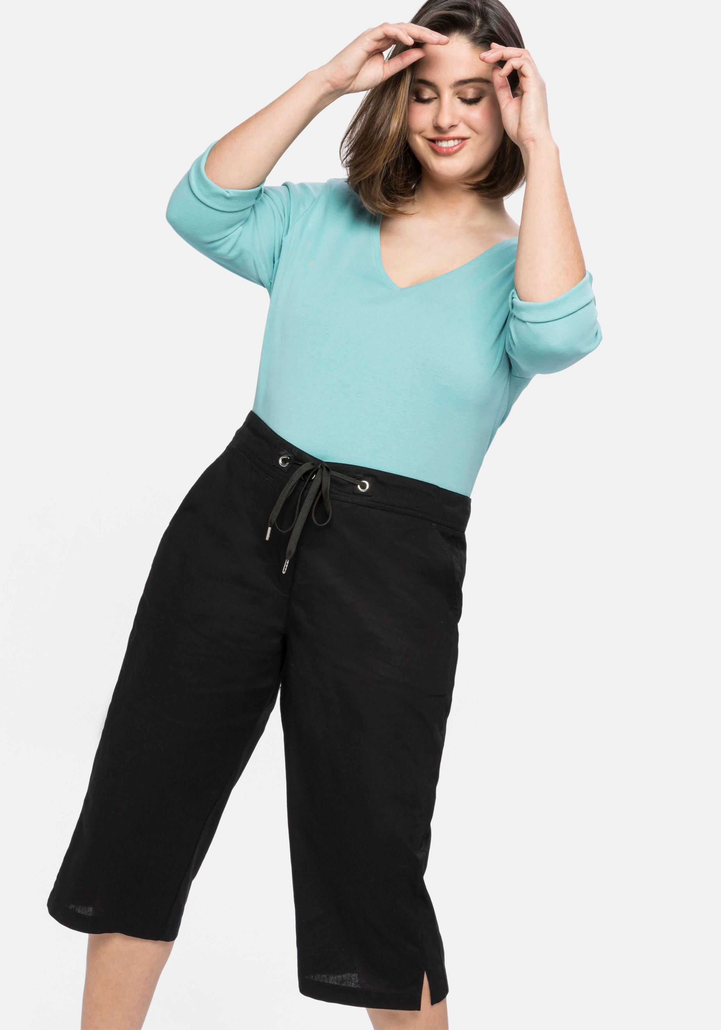 Caprihose mit Bindeband, aus Leinen-Mix