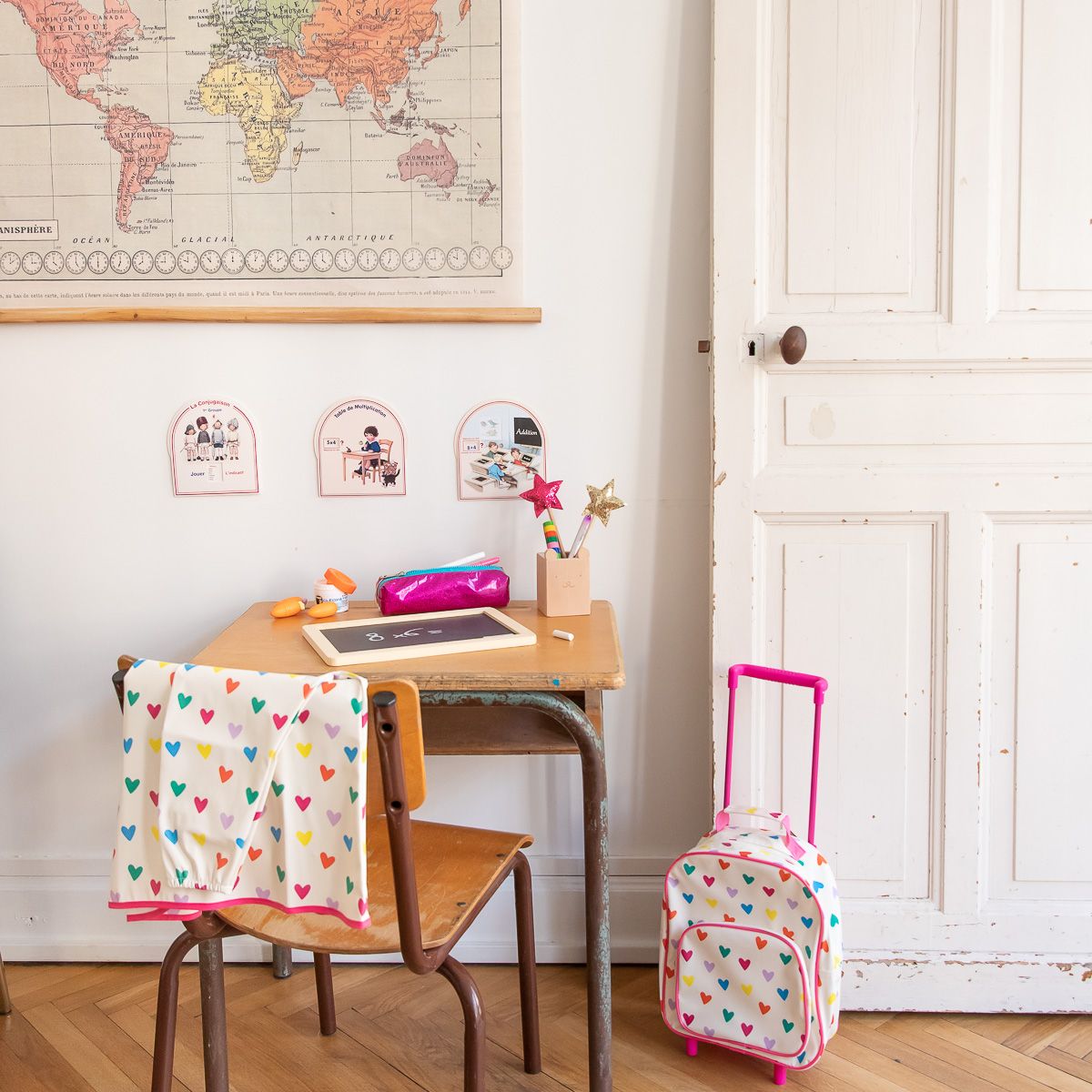 Sac cartable à roulettes enfant multicœurs Jolie saison