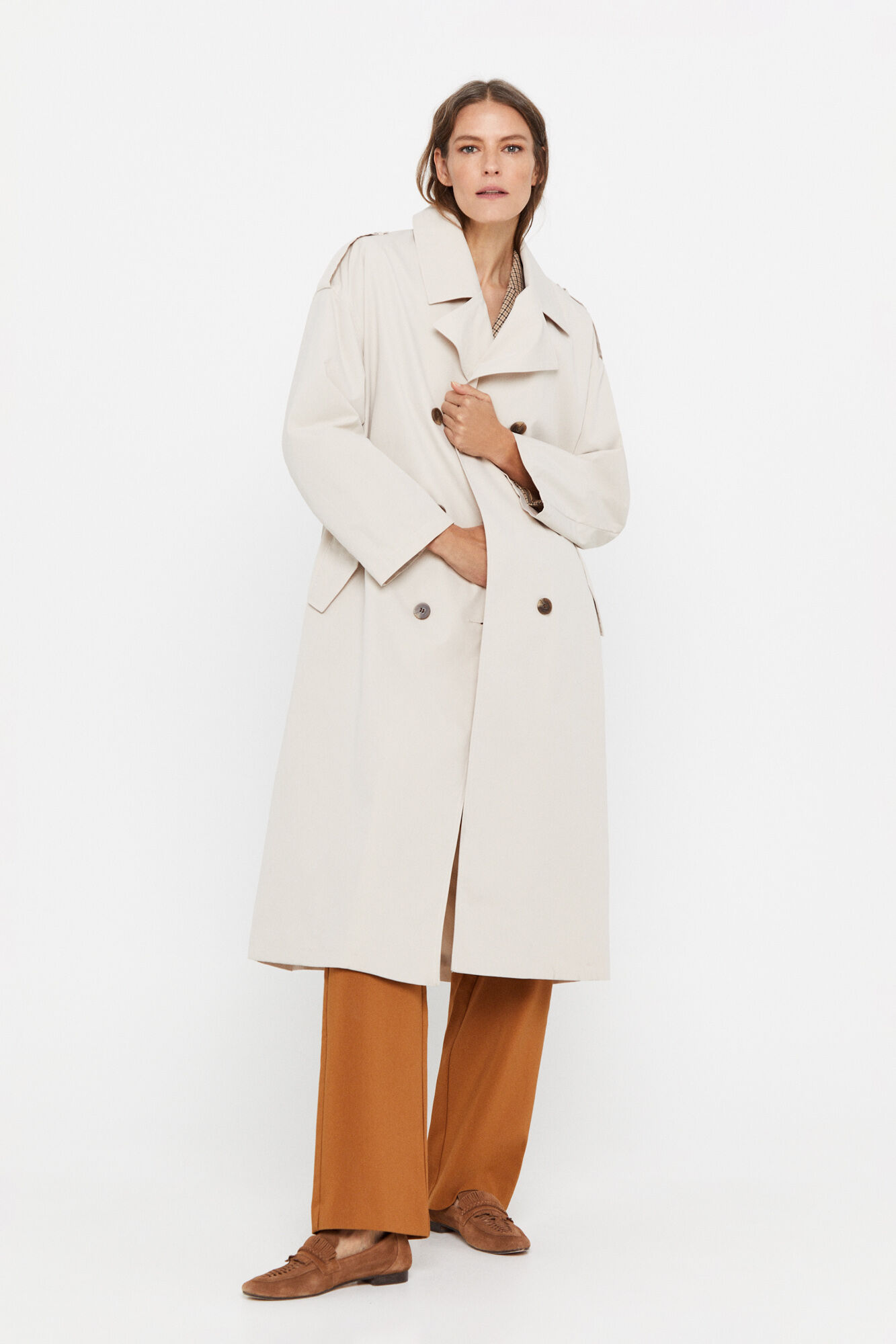 Trench coat longo oversized - Estampa marrom