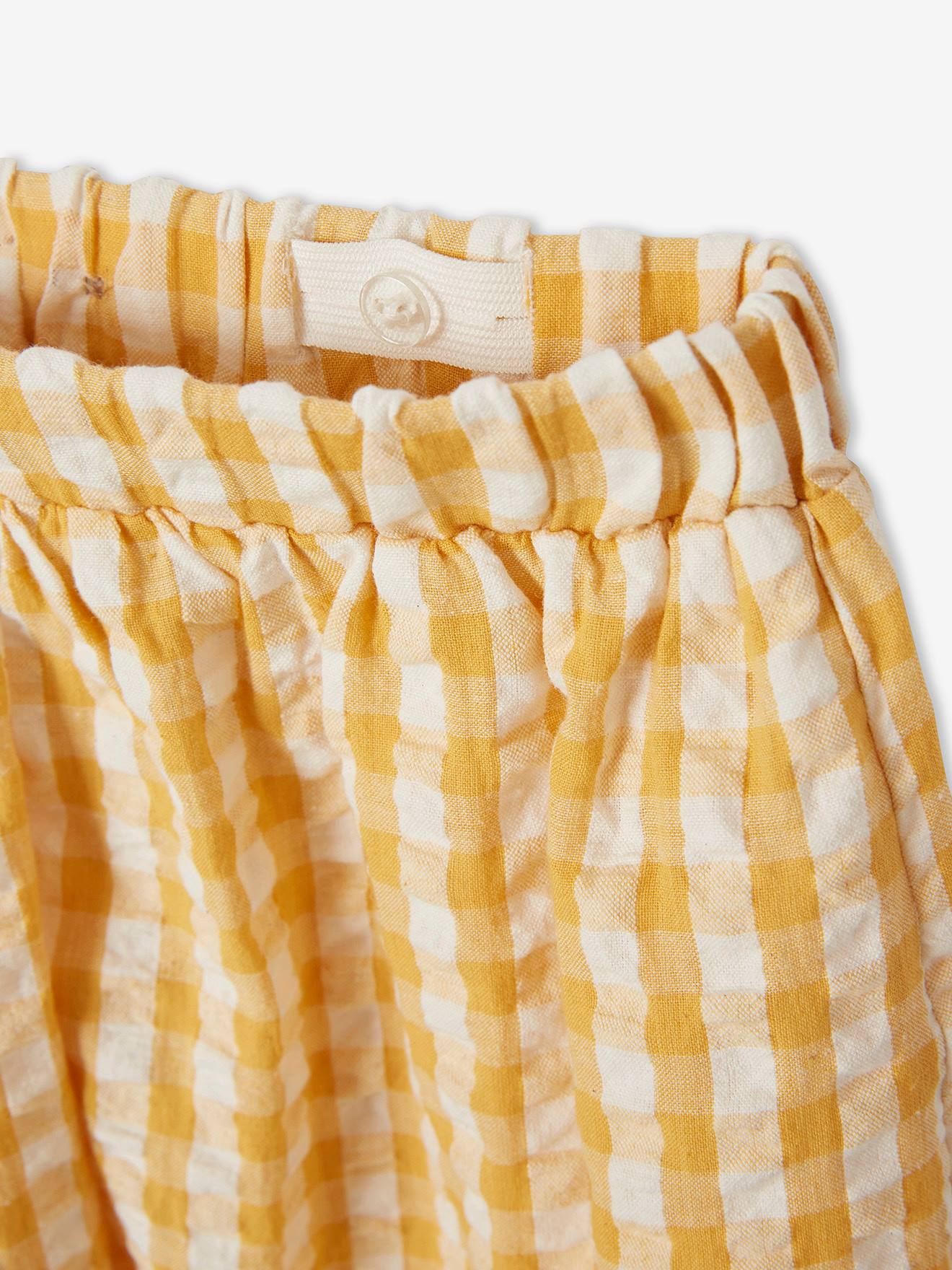 Saia midi xadrez vichy para meninas, xadrez amarelo médio