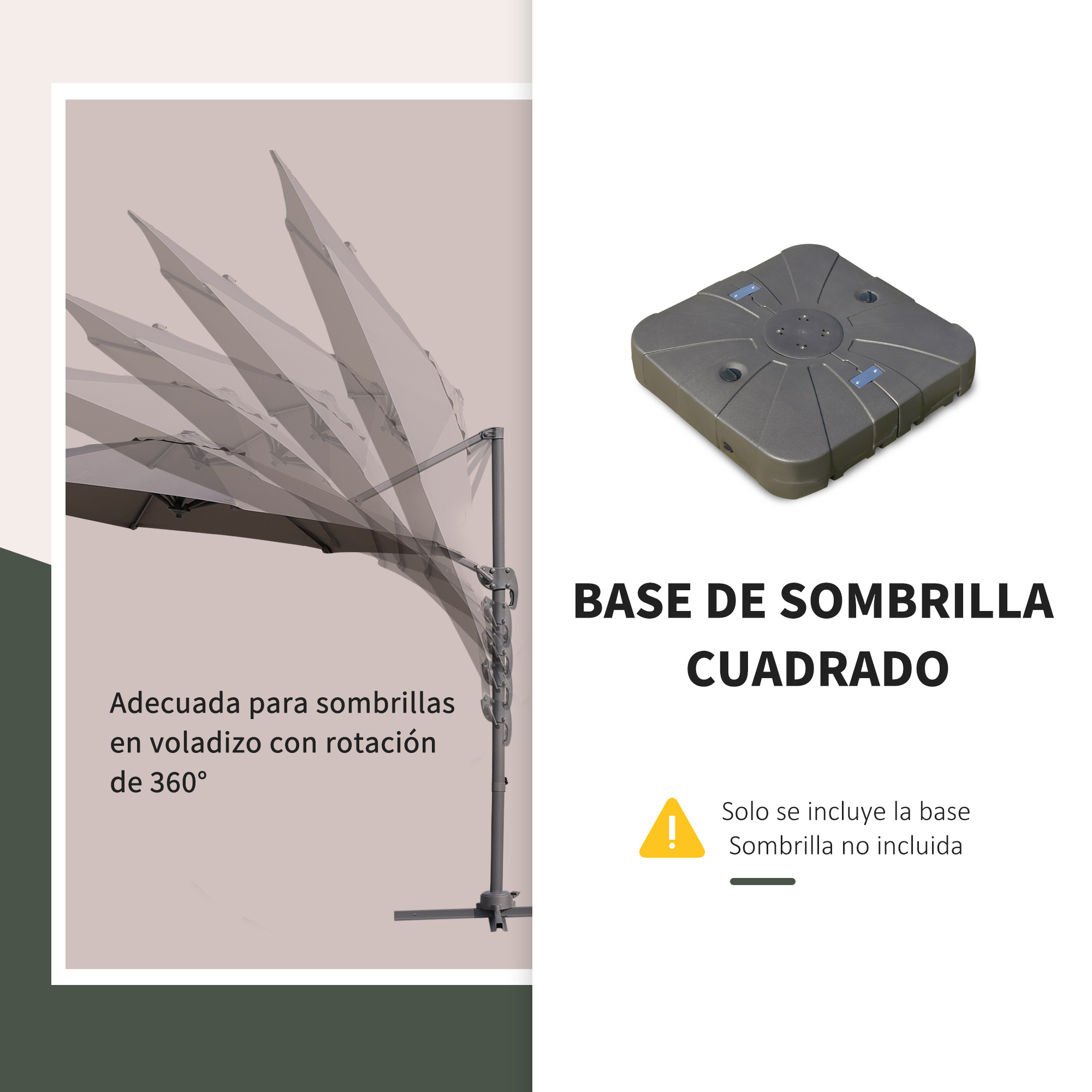 Base para guarda-sol de braço articulado grande Outsunny, preenchível com areia e água, com 4 rodas, para pátio e jardim externos, 88x88x19 cm, cor café.