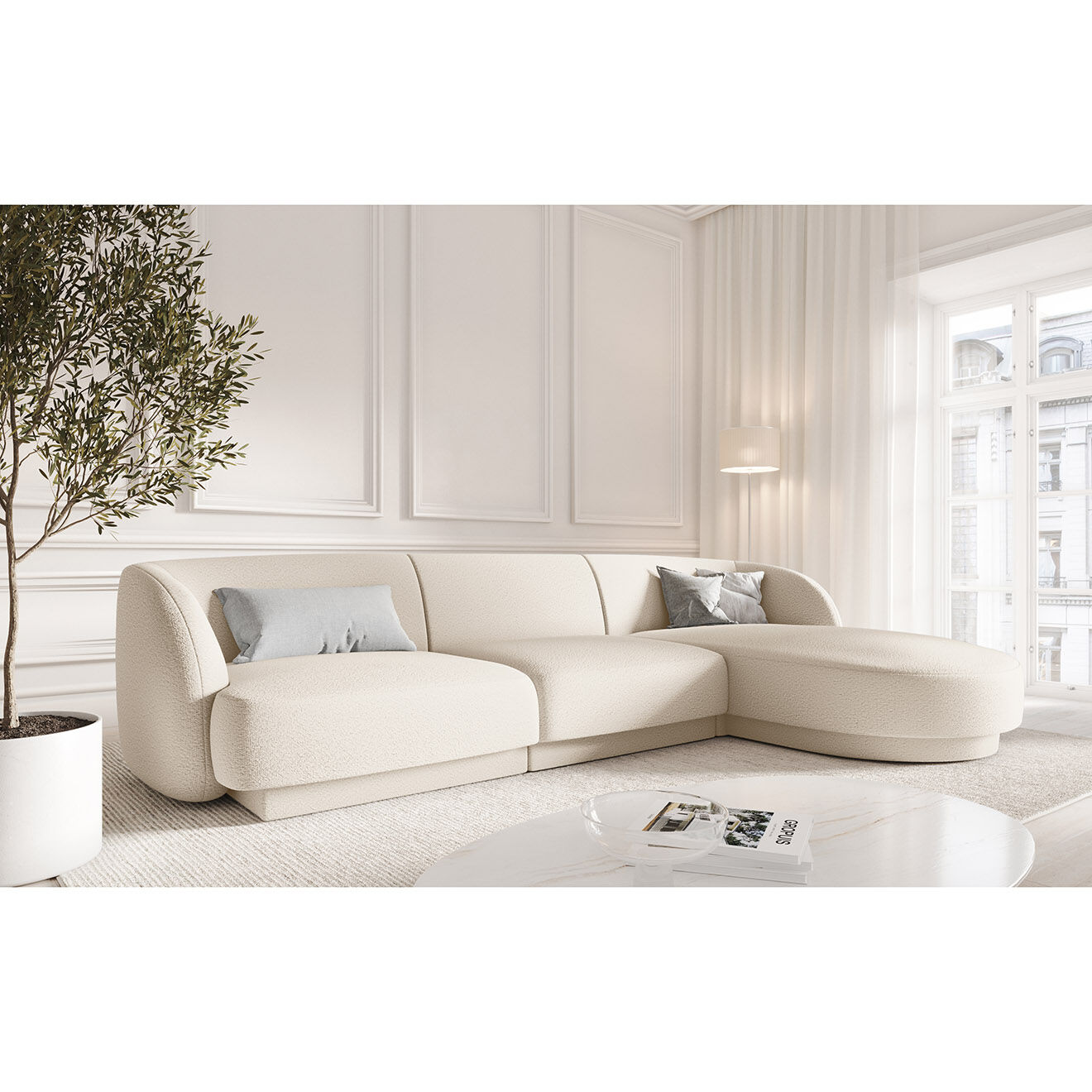 Micadoni Canapé d'angle Droit Miley Bouclé 4 Places beige - 259x155x74 cm