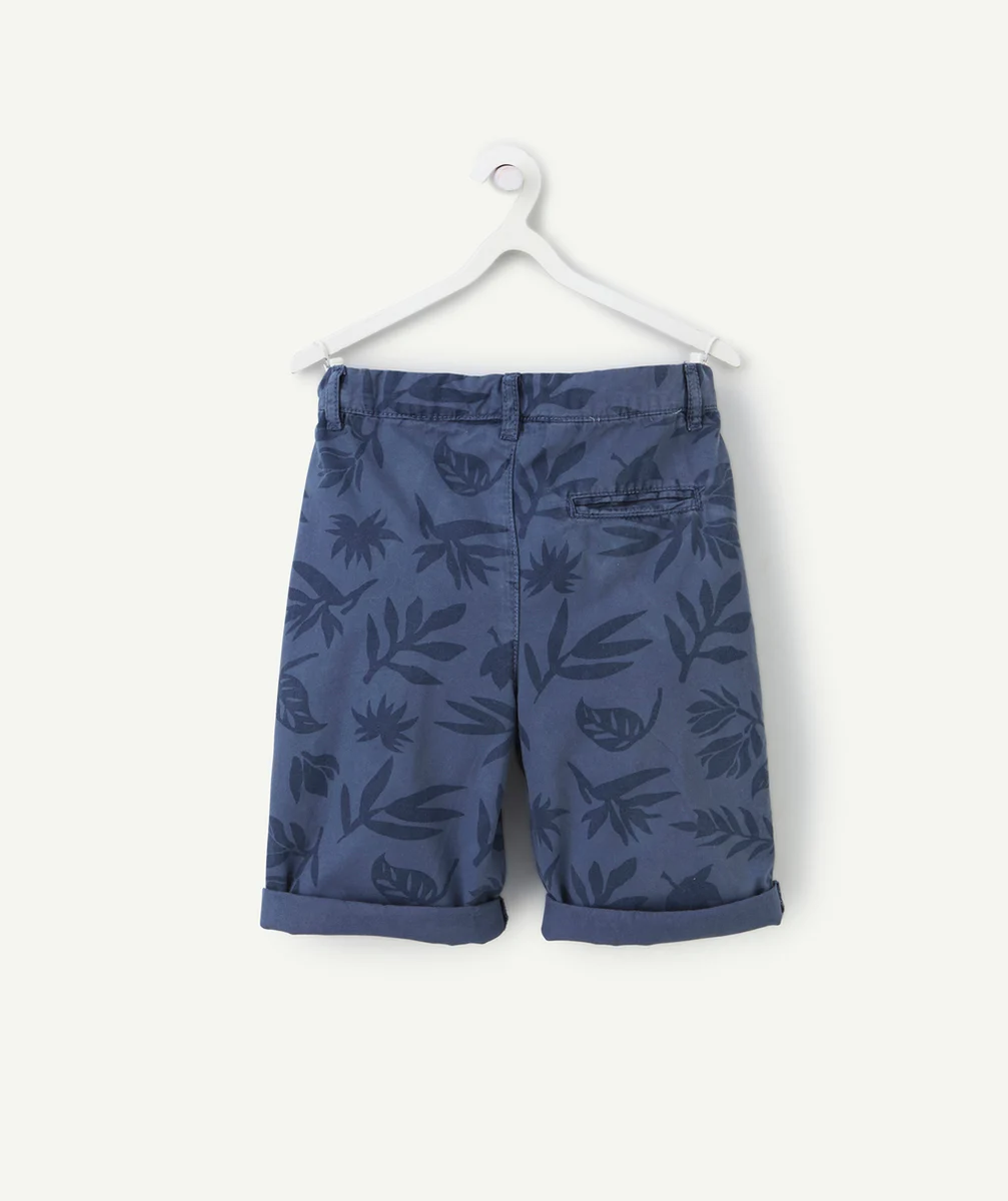 bermuda chino garçon bleu marine avec imprimé feuilles
