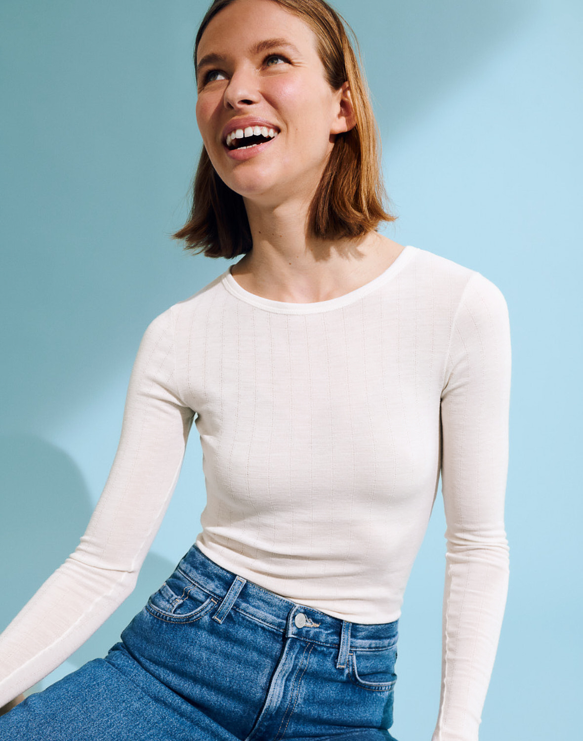 Pointelle shirt van merinowol/zijde voor dames
