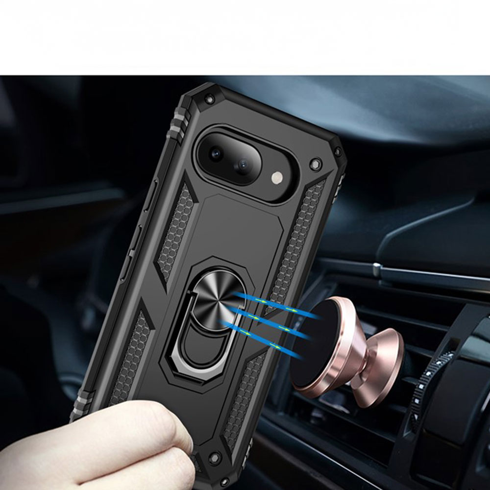 Google Pixel 9a Hybrid Outdoor Hardcase Hülle mit Cam-Slider   Magnetischer Kickstand - Schwarz