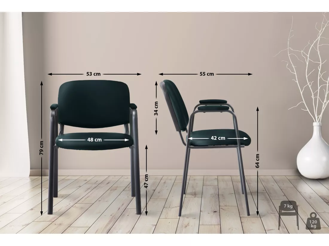 Chaise de conférence - Similicuir & Métal noir mat - Noir - Ken Pro