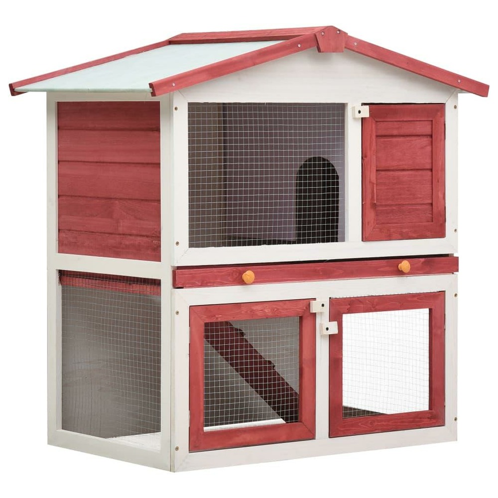 Clapier d'extérieur 94 x 60 x 98 cm 3 portes rouge bois