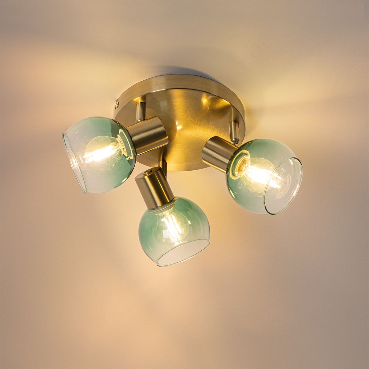 Art Deco plafondspot goud met groen glas 3-lichts - Vidro