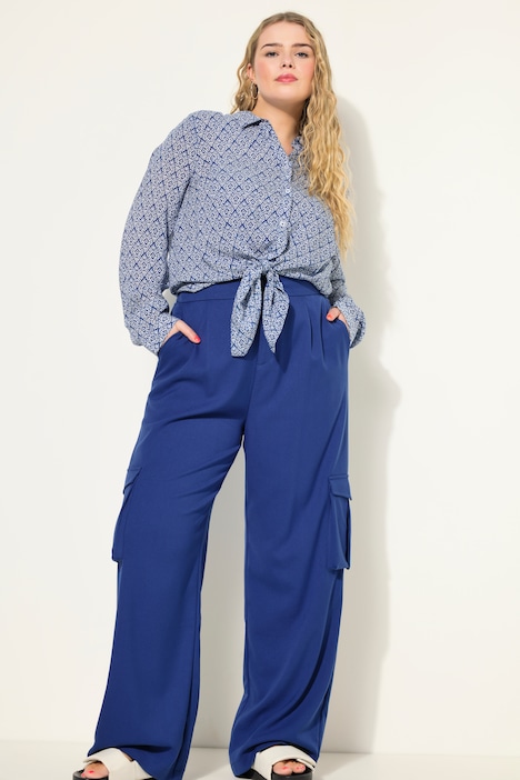 Cargohose, High Waist, Wide Legs, teilelastischer Bund, Cargotaschen