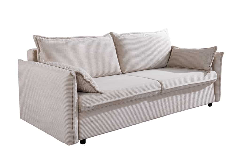Design Schlafsofa APARTMENT 215cm beige Cord 3-Sitzer Couch inkl. Bettkasten Kissen